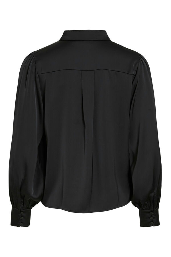 Vila Blusa de cetim de manga manga Preto