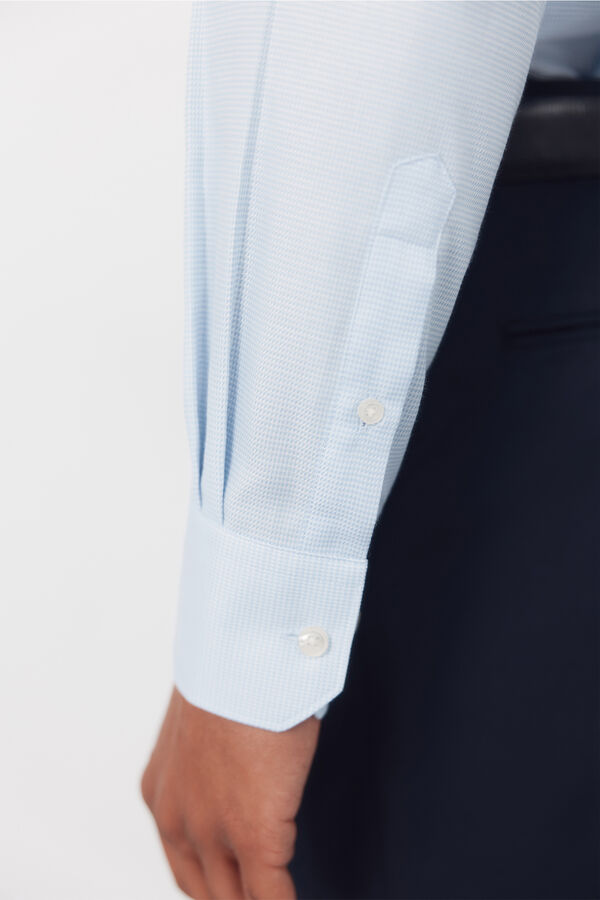 Cortefiel Camisa vestir pata de gallo f&aacute;cil plancha Azul