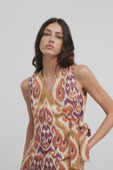 Cortefiel Linen Ikat-print laced vest  Printed beige