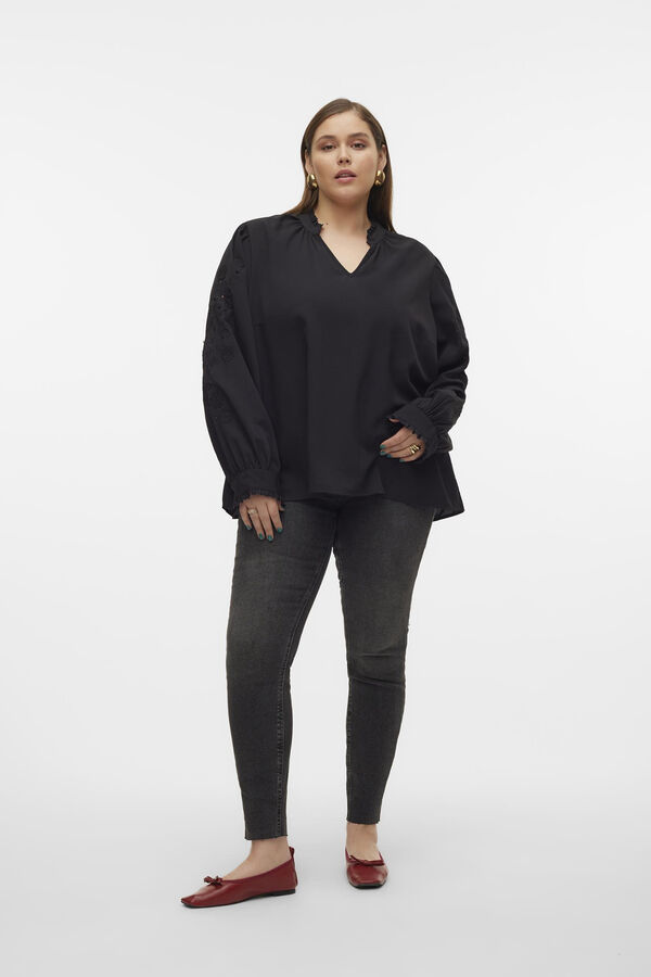 Cortefiel Plus size long-sleeved top with openwork details  Black