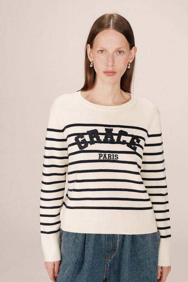 Grace & Mila Camisola riscas de marinheiro em malha Milano Branco