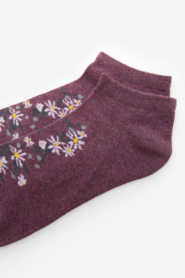 Cortefiel Floral Better Cotton ankle socks Purple