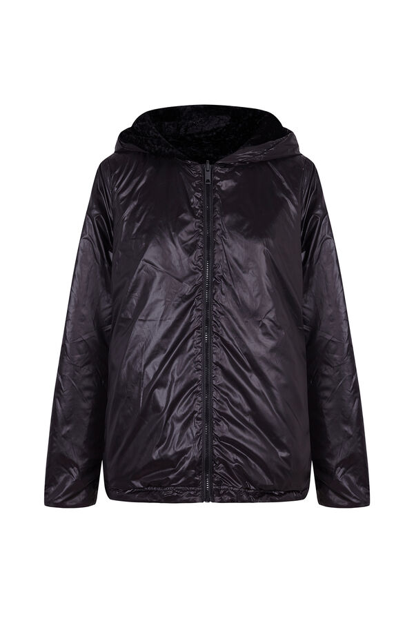 Cortefiel Short reversible faux fur jacket Black