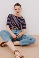 Cortefiel Essential boat neck T-shirt Printed blue