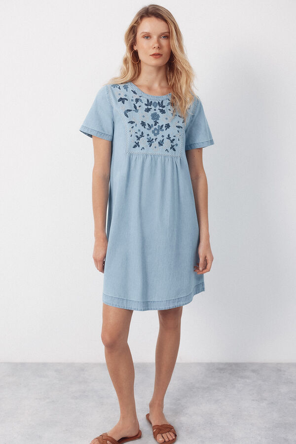 Cortefiel Embroidered dress Blue