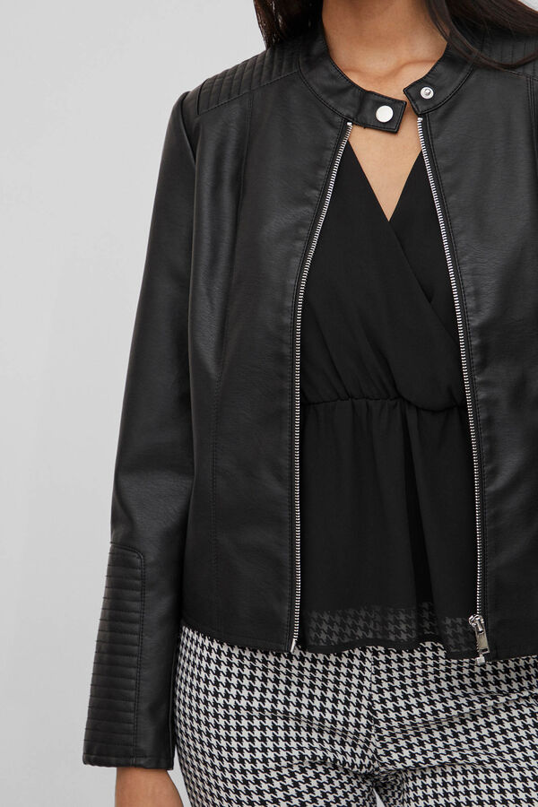 Vila Chaqueta biker polipiel Negro