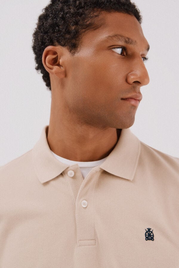 Cortefiel Essential long-sleeved polo shirt Beige