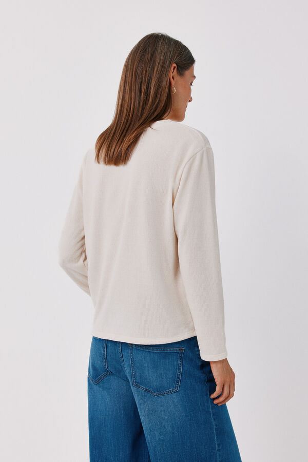 Cortefiel Chenille V-neck T-shirt Beige