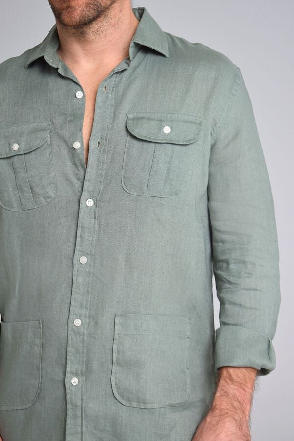 Cloking Camisa Guayabera 100% linho Verde