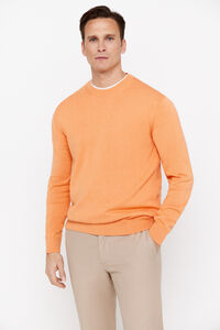 Cortefiel Essential cotton round neck jumper Orange