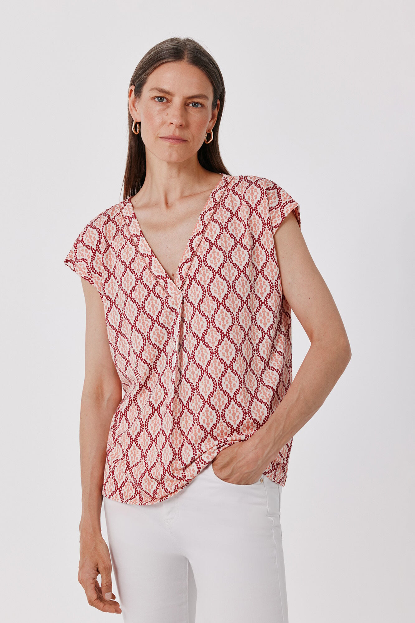 Cortefiel T-shirt gola em bico com detalhe de renda