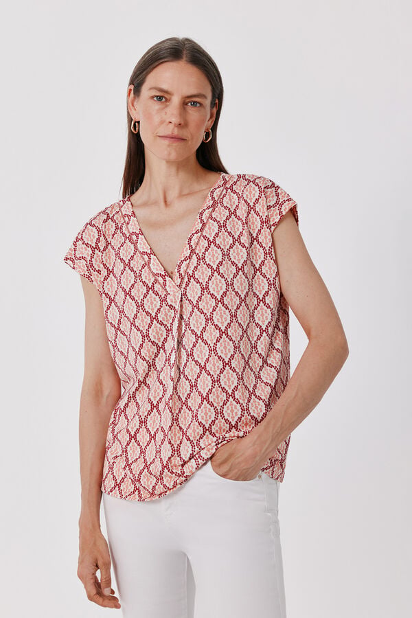 Cortefiel T-shirt gola em bico com detalhe de renda Multicolorido