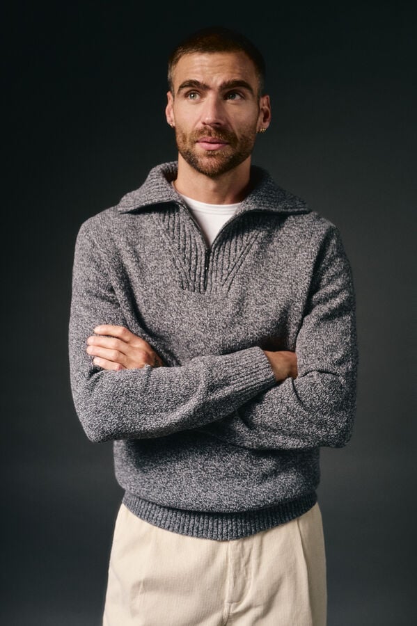 OOTO Neck polo shirt zip fastening sweater Dark grey