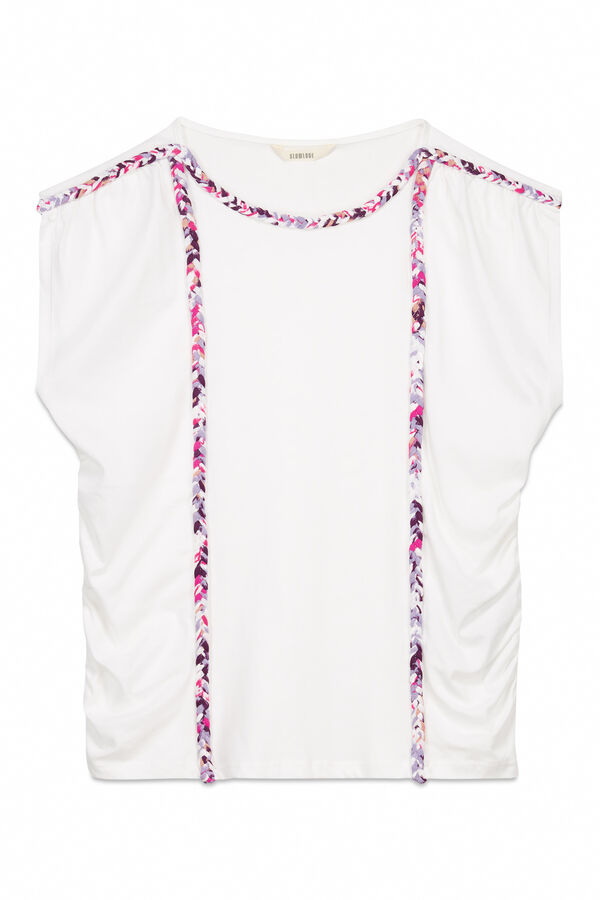 Slowlove Camiseta trançada franzida Ecru