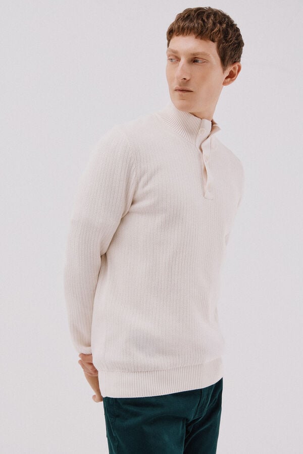 Cortefiel Structured cotton sweater  Ivory