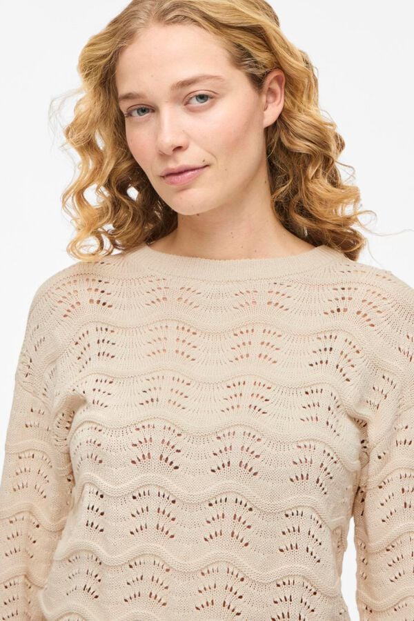 Vila Camisola de malha pointelle em algod&atilde;o org&acirc;nico Tostado