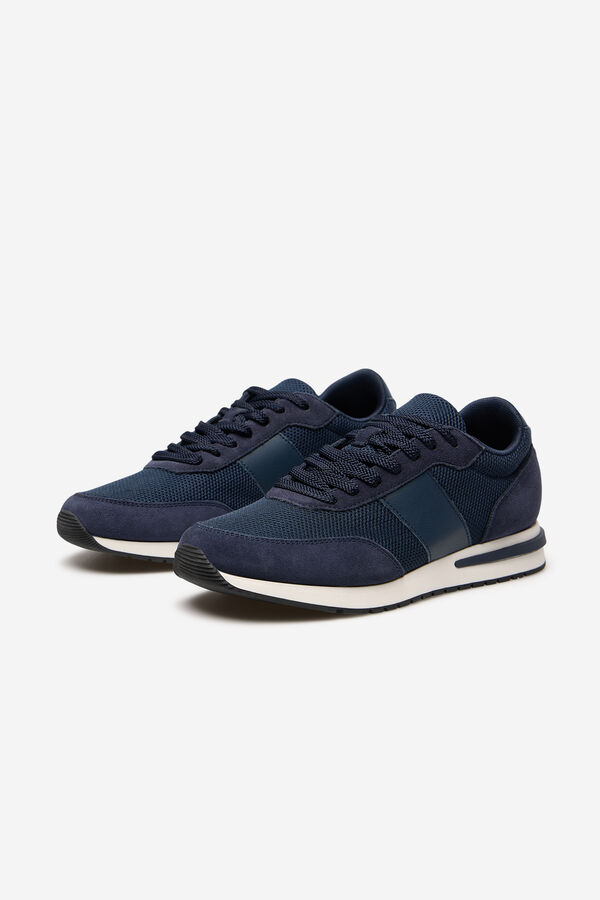 Cortefiel Leather and textile sneaker Navy