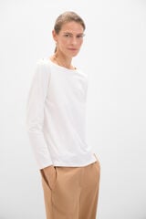 Cortefiel Essential boat neck T-shirt with gold buttons White