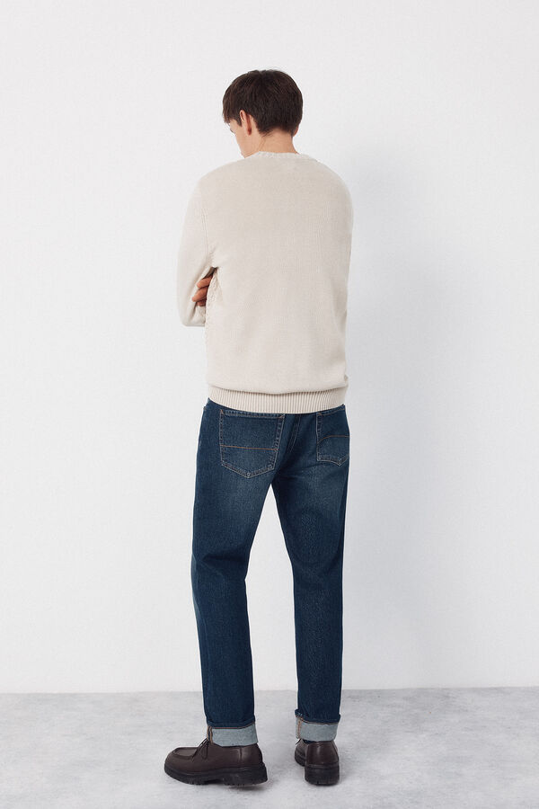 Cortefiel Cable knit round neck jersey-knit  Ivory