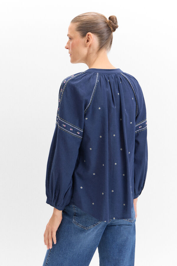 Cortefiel Floral embroidery blouse Navy