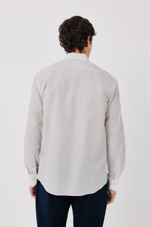 Cortefiel Striped cotton Tencel dress shirt Beige