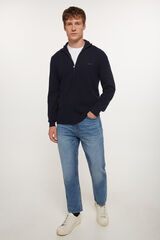 Cortefiel Extra Fine Lambswool Zip Cardigan Navy