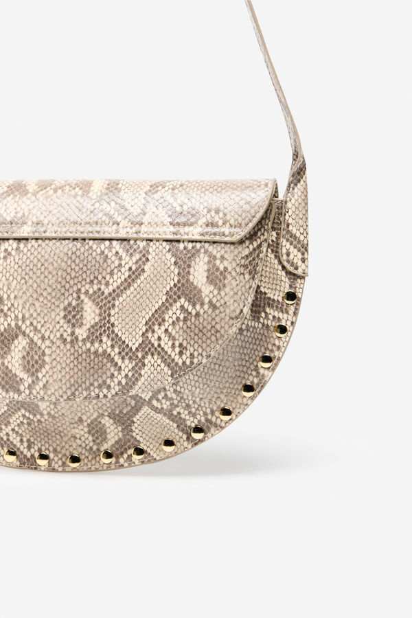 Cortefiel Studded flap flap bag Printed beige