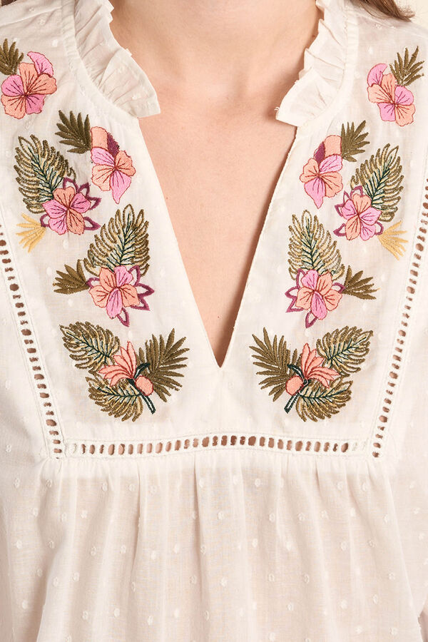Molly Bracken Blusa de manga comprida com flores bordadas Branco