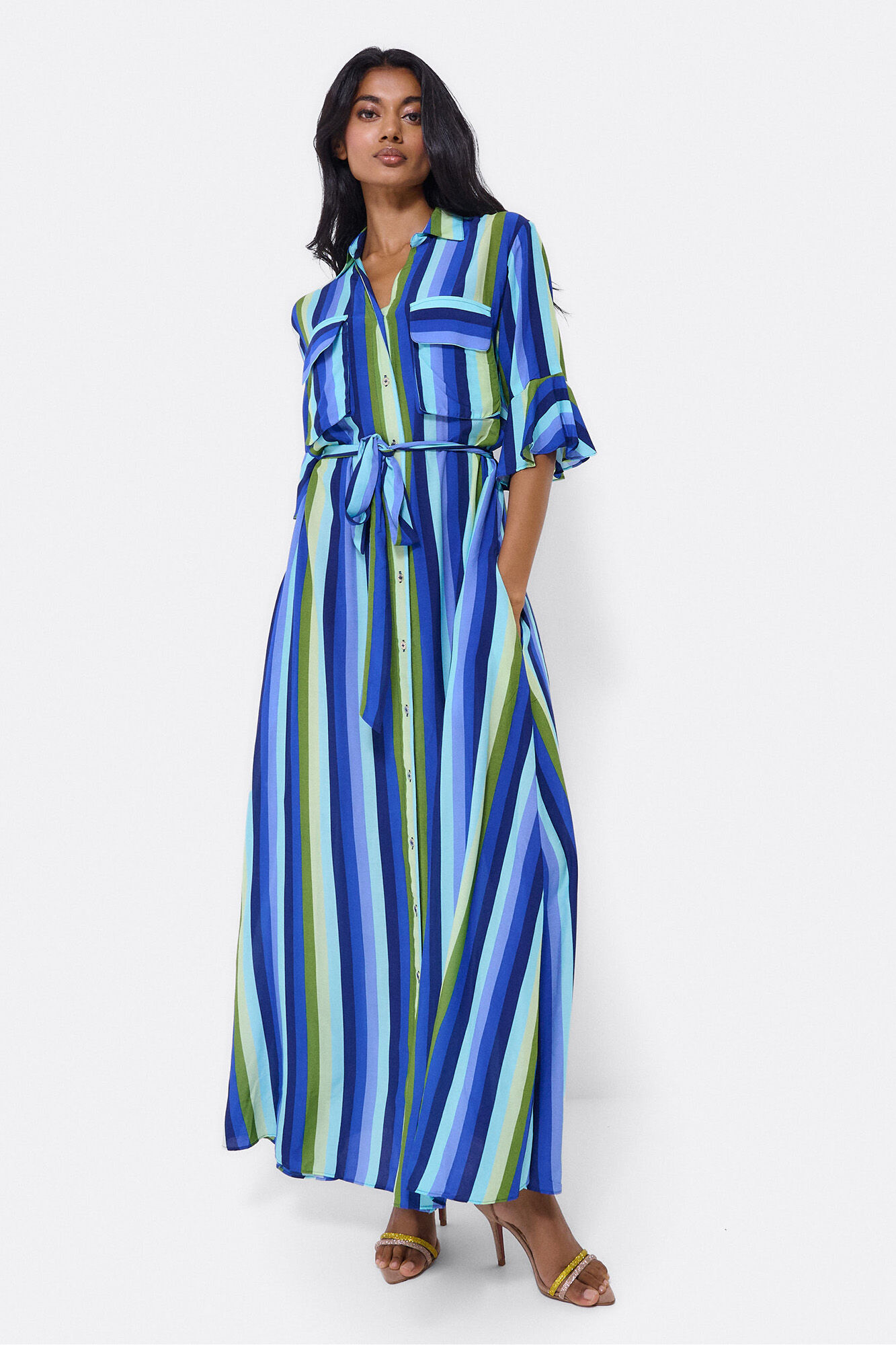 Maxivestido camisero algodon rayas Vestidos y monos de mujer Cortefiel