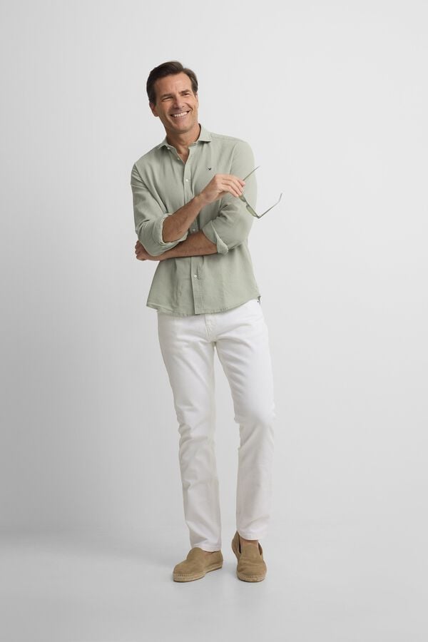 Silbon Camisa sport em linho m&eacute;dio Verde