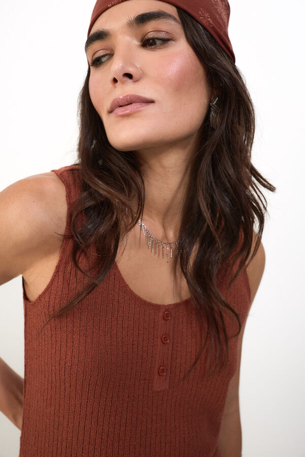 Slowlove Top tirantes botones Castanho