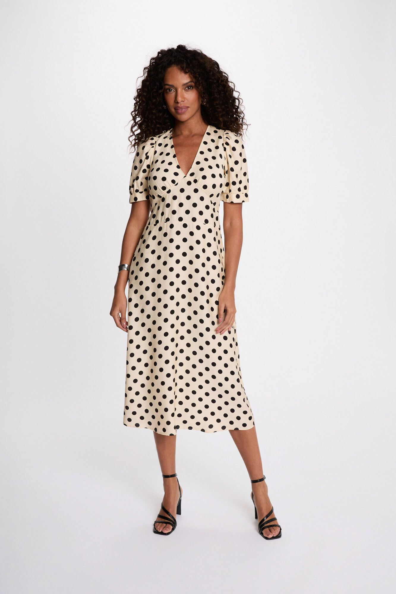 Morgan Vestido midi com mangas bufantes