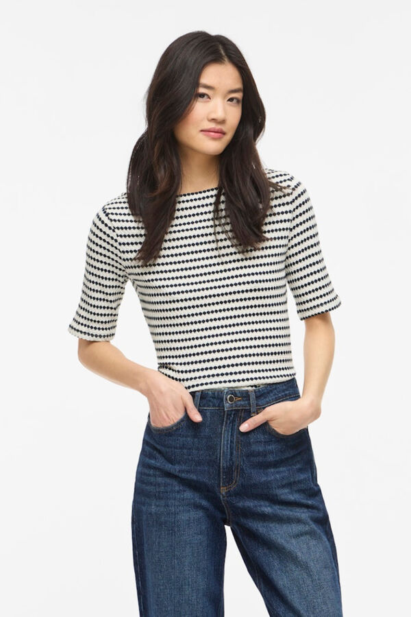 Vila Top de manga 2/4 com gola barco Azul