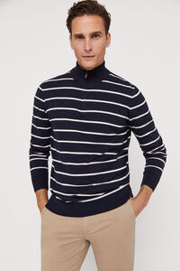 Cortefiel Striped jumper with zip-up collar Navy