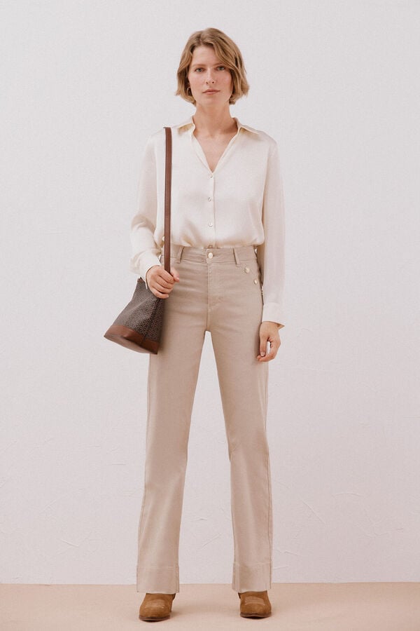 Cortefiel Palazzo pants with buttons  Ivory