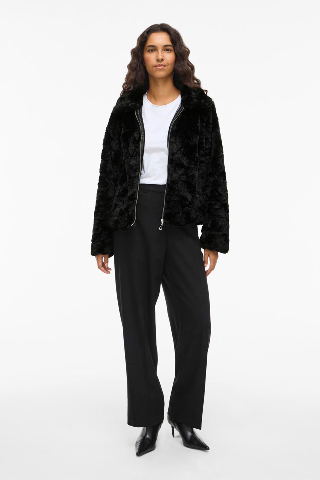 Vila Casaco de pele sobretudo com fecho-&eacute;clair