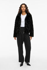 Vila Coat fur coat with zip fastening Black