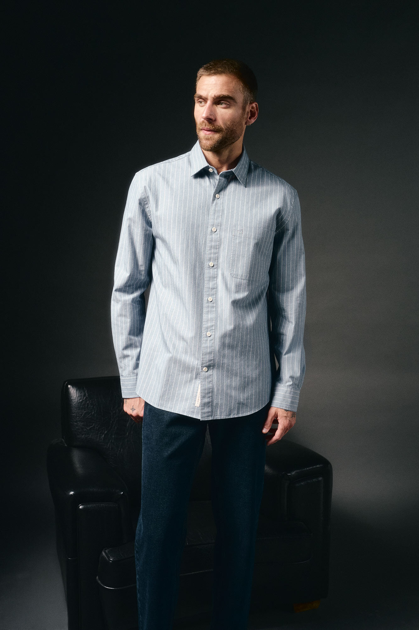 OOTO Camisa riscas twill