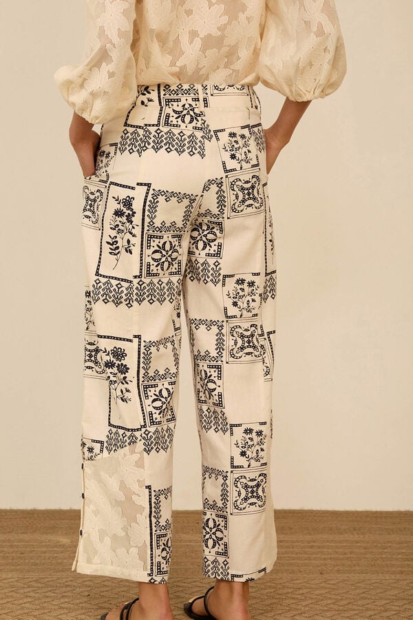 Meisie Printed two-fabric trousers Printed white