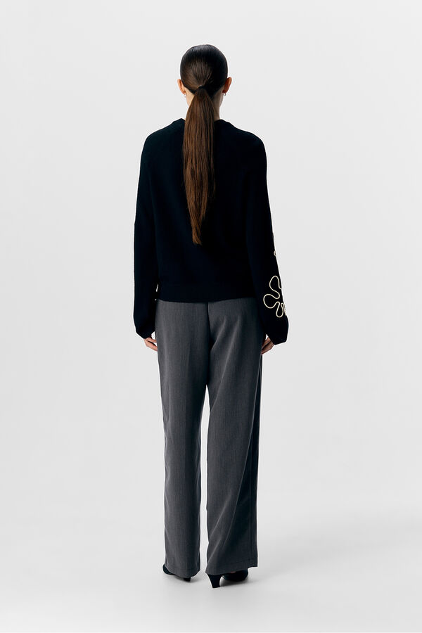 Object Camisola de malha bordado com flores Cinzento