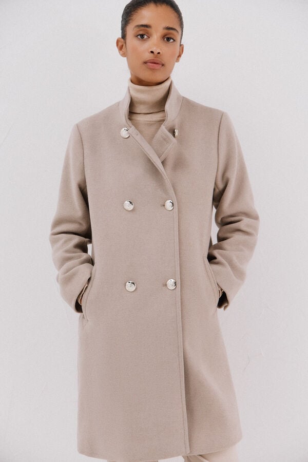 Cortefiel Double-breasted coat with gold buttons Nude