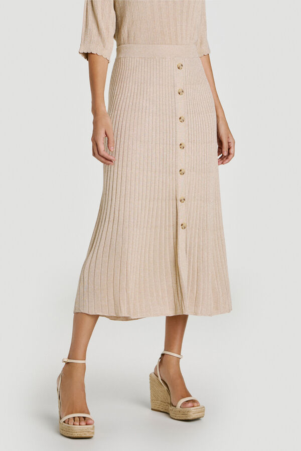 Vila Lurex ribbed knit midi skirt Beige