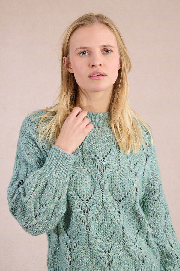 Molly Bracken Camisola de malha vazada de manga malha Azul