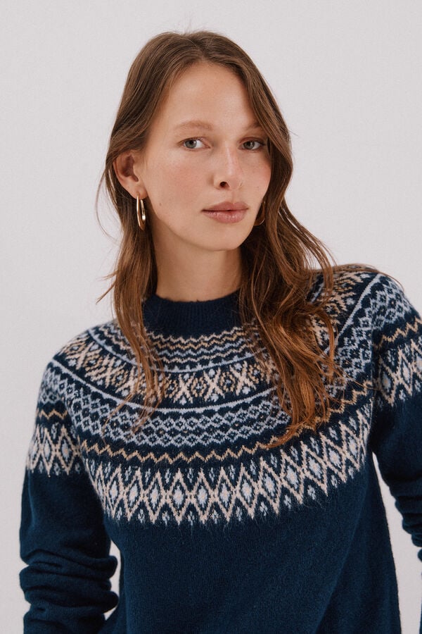 Cortefiel Jacquard design jumper Navy