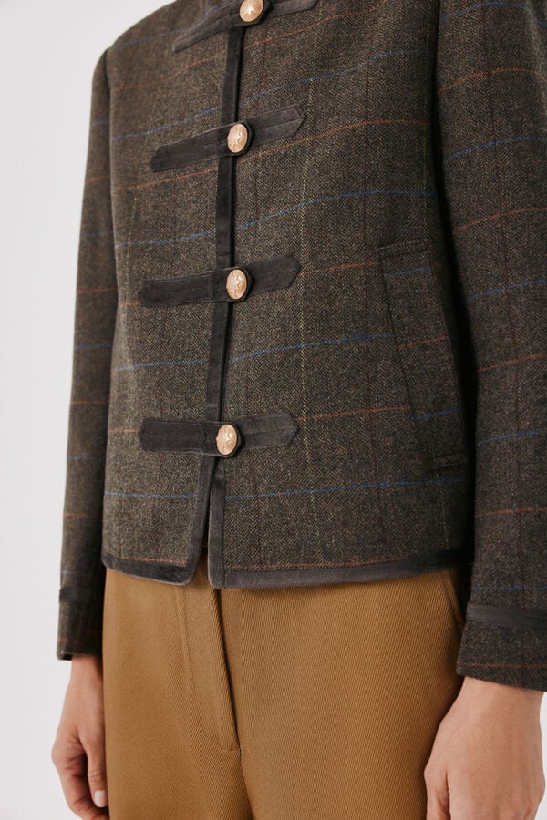 Cortefiel Plaid short jacket Printed green