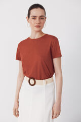 Cortefiel Camiseta de linho com decote em lurex Laranja