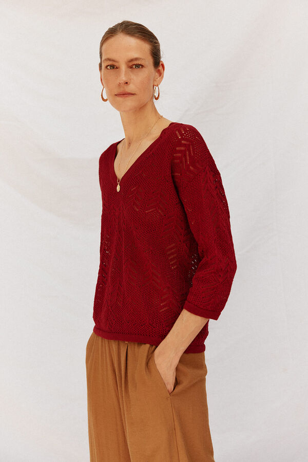 Cortefiel Lurex openwork jumper Maroon