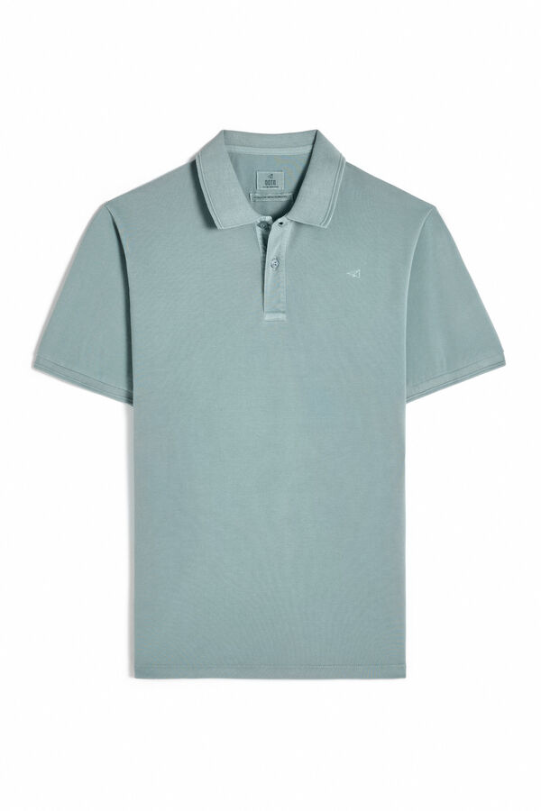Cortefiel Washed piqué plane embroidered polo shirt Green