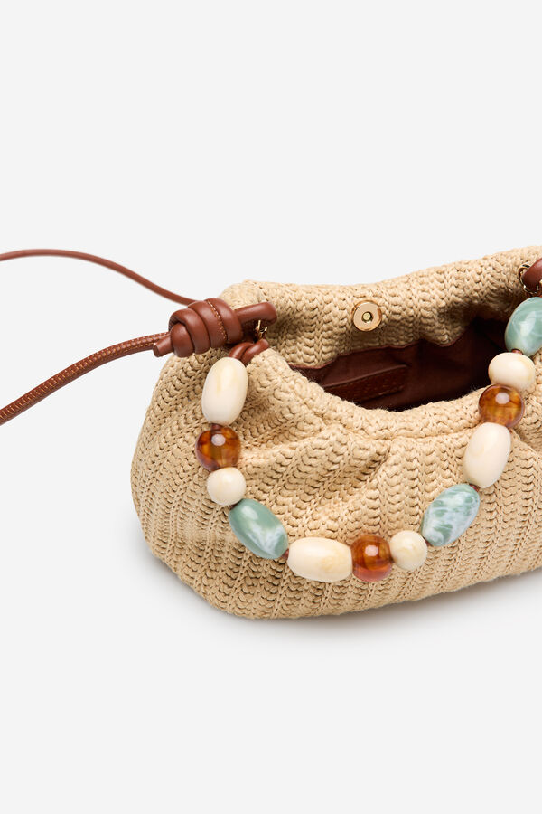 Cortefiel Raffia bag with fancy handle Nude