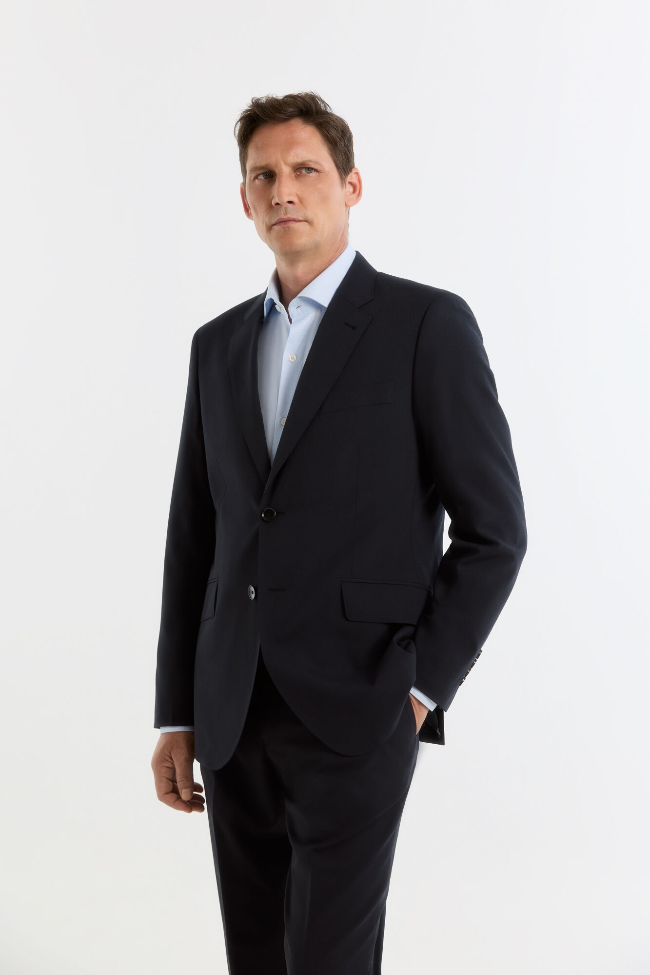 Cortefiel Navy slim fit smart fabric plaid blazer